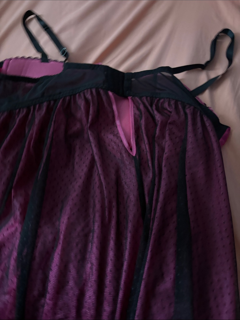 Women’s Satin & Mesh Babydoll Nightdress - Purple - Picture 4 of 5